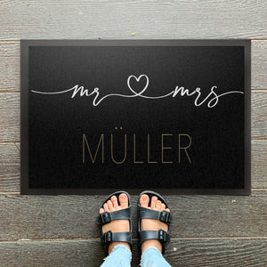 individuelle Fußmatte Familie "Mr & Mrs" Hochzeit, Heirat, personalisiert mit Familienname, Fußabstreicher, indoor/outdoor