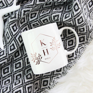 individuelle Tasse Kaffeebecher Keramiktasse Hochzeit, Heirat, Jahrestag mit Initialen und Datum personalisiert