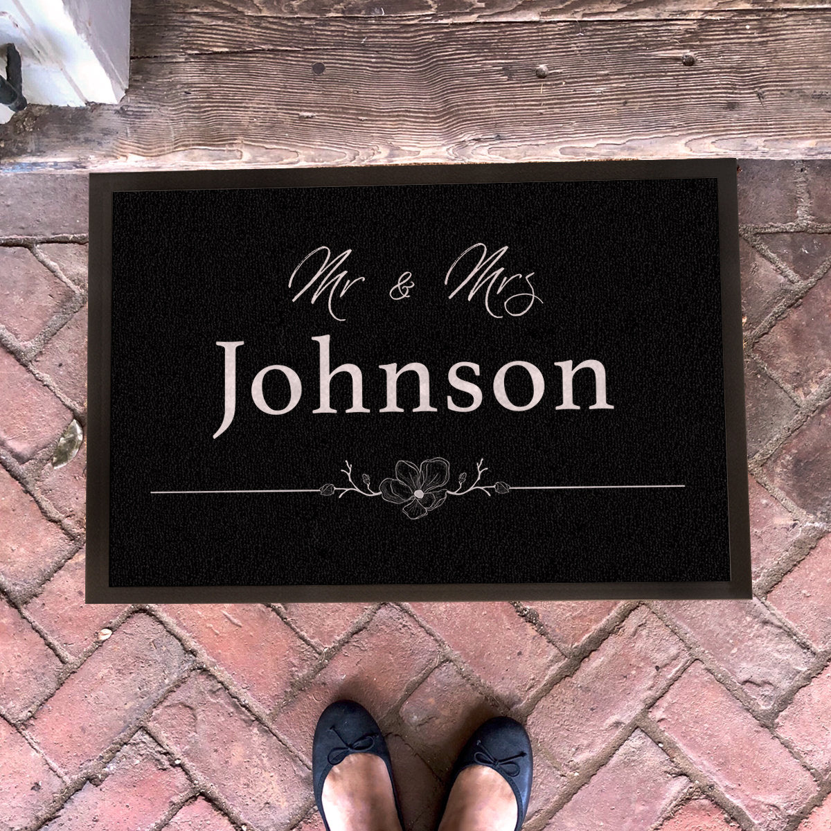 Personalisierte Fußmatte Mr & Mrs Flower Hochzeit