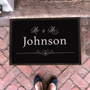 Personalisierte Fußmatte Mr & Mrs Flower Hochzeit