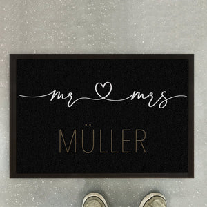 individuelle Fußmatte Familie "Mr & Mrs" Hochzeit, Heirat, personalisiert mit Familienname, Fußabstreicher, indoor/outdoor