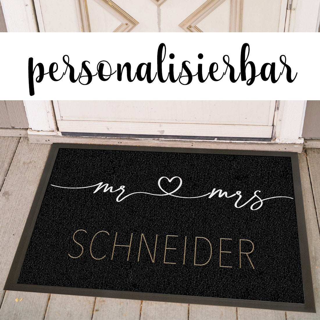 individuelle Fußmatte Familie "Mr & Mrs" Hochzeit, Heirat, personalisiert mit Familienname, Fußabstreicher, indoor/outdoor