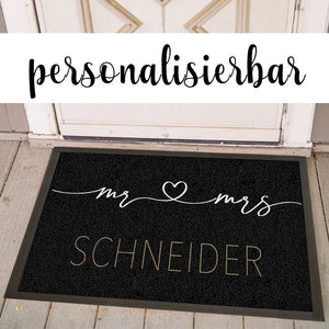 individuelle Fußmatte Familie "Mr & Mrs" Hochzeit, Heirat, personalisiert mit Familienname, Fußabstreicher, indoor/outdoor