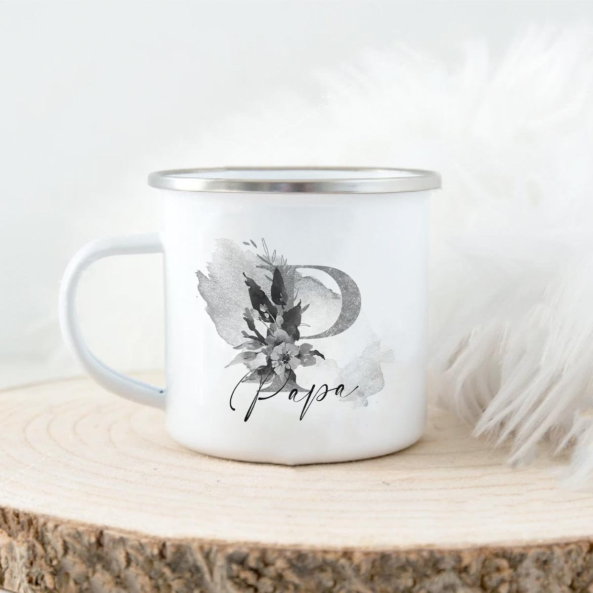 Emailletasse Kaffebecher mit Papa-Aufdruck Geschenkidee, 11oz
