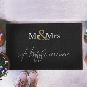 Fußmatte Mr & Mrs Gold II Hochzeit, Heirat, personalisiert mit Familienname