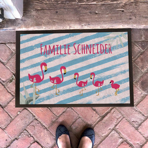 individuelle Flamingo Sommer Fußmatte Fußabstreicher Familie - komplett personalisierbar mit Familienname und Familienmitglieder!