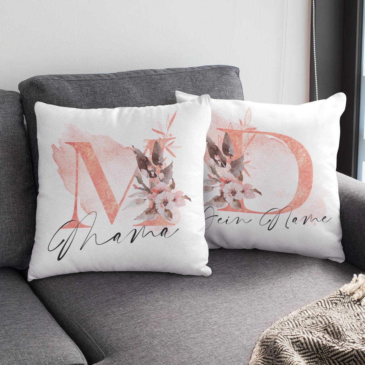 personalisierte Kissen Kissenhülle "I Initial und Vornamen mit u. ohne Füllung Geschenkidee