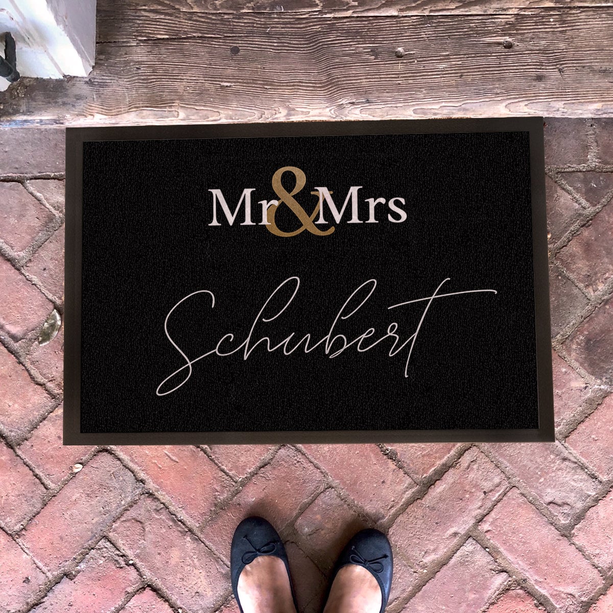 Fußmatte Mr & Mrs Gold II Hochzeit, Heirat, personalisiert mit Familienname
