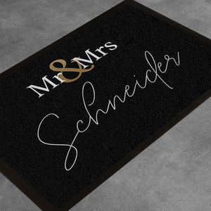 Fußmatte Mr & Mrs Gold II Hochzeit, Heirat, personalisiert mit Familienname