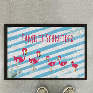 individuelle Flamingo Sommer Fußmatte Fußabstreicher Familie - komplett personalisierbar mit Familienname und Familienmitglieder!