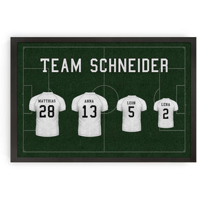 voll personalisierbare Fußmatte "Fußball" Team - mit Namen, Familienmitgliedern, Nummern und Trikotfarbe