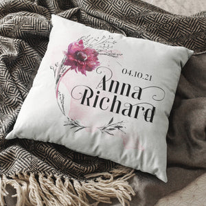 Kissen Kissenhülle "Hochzeit Flower" bedruckt personalisiert Vornamen und Datum mit u. ohne Füllung Geschenkidee