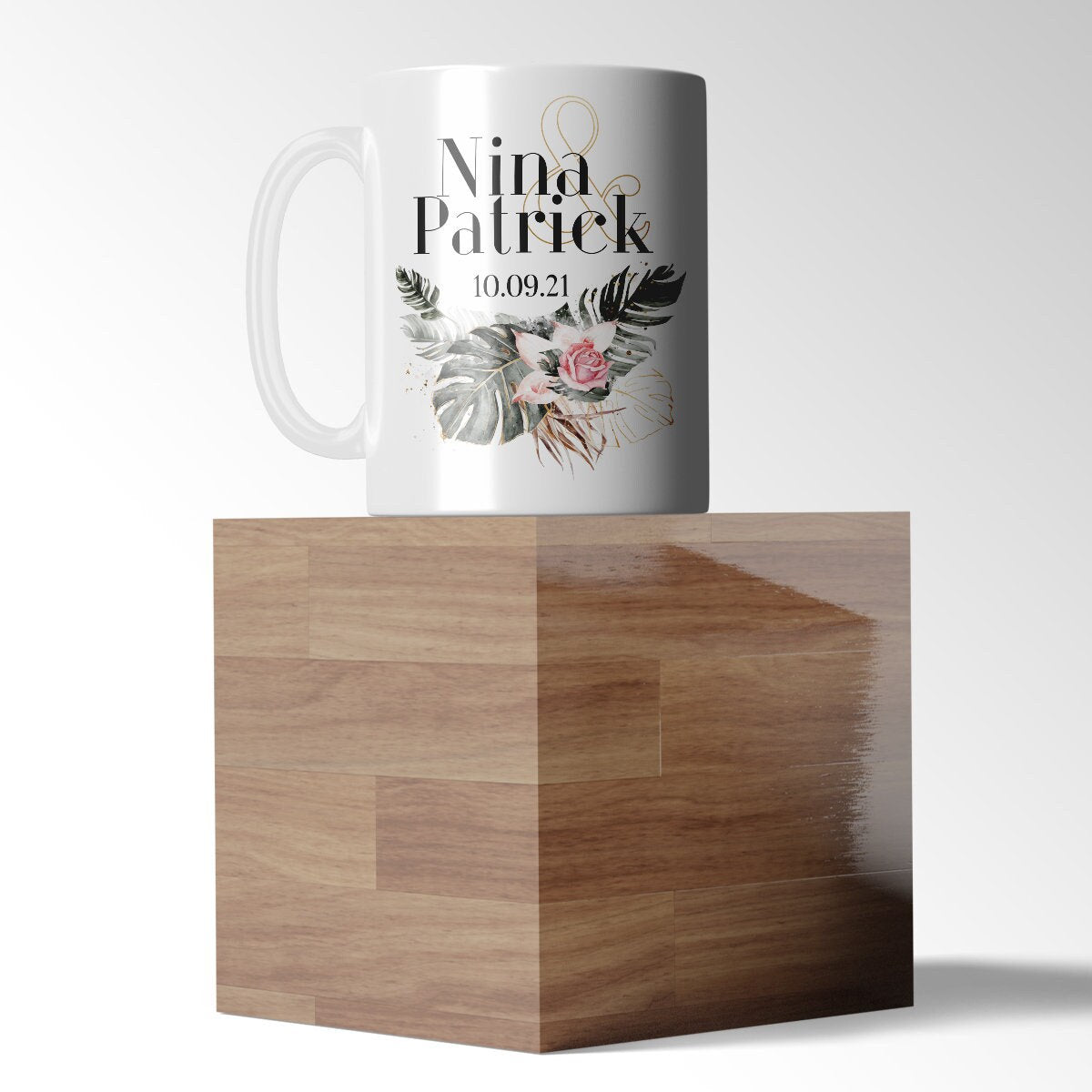 individuelle Tasse Kaffeebecher Keramiktasse Hochzeit, Heirat, Jahrestag mit Namen und Datum personalisiert