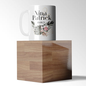 individuelle Tasse Kaffeebecher Keramiktasse Hochzeit, Heirat, Jahrestag mit Namen und Datum personalisiert