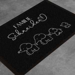 Fußmatte Elefanten-Familie -personalisiert mit Familienname und Familienmitgliedern