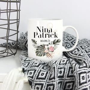 individuelle Tasse Kaffeebecher Keramiktasse Hochzeit, Heirat, Jahrestag mit Namen und Datum personalisiert