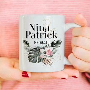 individuelle Tasse Kaffeebecher Keramiktasse Hochzeit, Heirat, Jahrestag mit Namen und Datum personalisiert