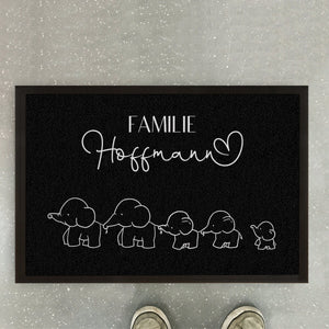 Fußmatte Elefanten-Familie -personalisiert mit Familienname und Familienmitgliedern
