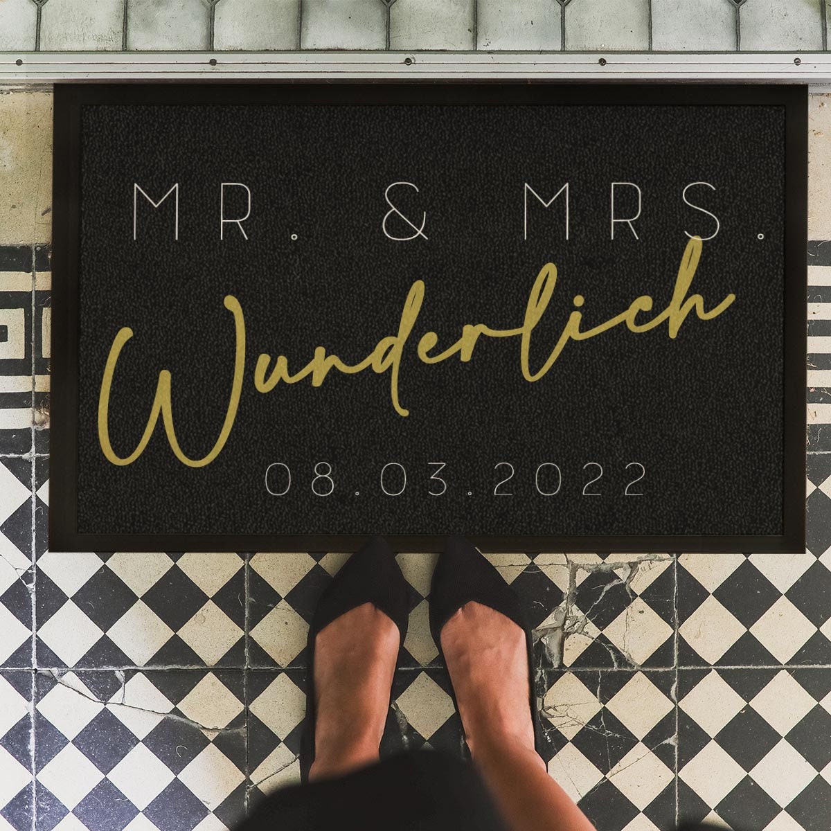 personaliserte Fußmatte Mr Mrs mit Namen und Datum Hochzeit