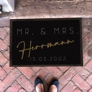 personaliserte Fußmatte Mr Mrs mit Namen und Datum Hochzeit