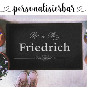 Personalisierte Fußmatte Mr & Mrs Flower Hochzeit