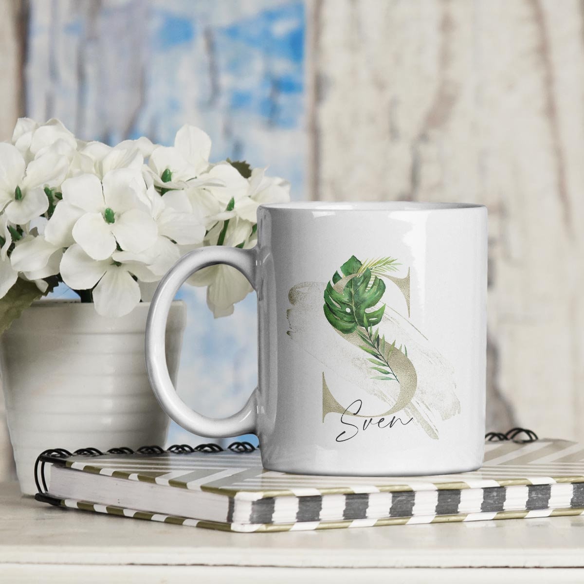 personalisierte Tasse tropical mit Name und Initial personalisiert
