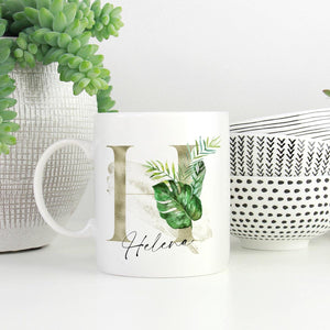 personalisierte Tasse tropical mit Name und Initial personalisiert