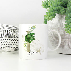 personalisierte Tasse tropical mit Name und Initial personalisiert