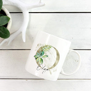 personalisierte Tasse tropical mit Name und Initial personalisiert