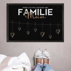 Personalisierte Fußmatte Familie Fußabstreicher Herz gold