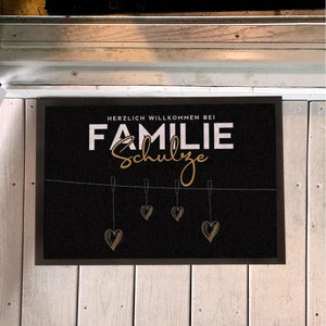 Personalisierte Fußmatte Familie Fußabstreicher Herz gold