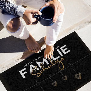 Personalisierte Fußmatte Familie Fußabstreicher Herz gold