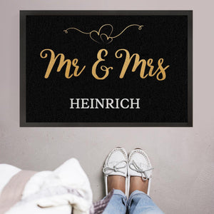 Fußmatte Mr & Mrs gold Herz personalisiert mit Name