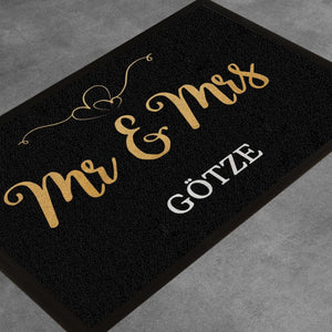 Fußmatte Mr & Mrs gold Herz personalisiert mit Name