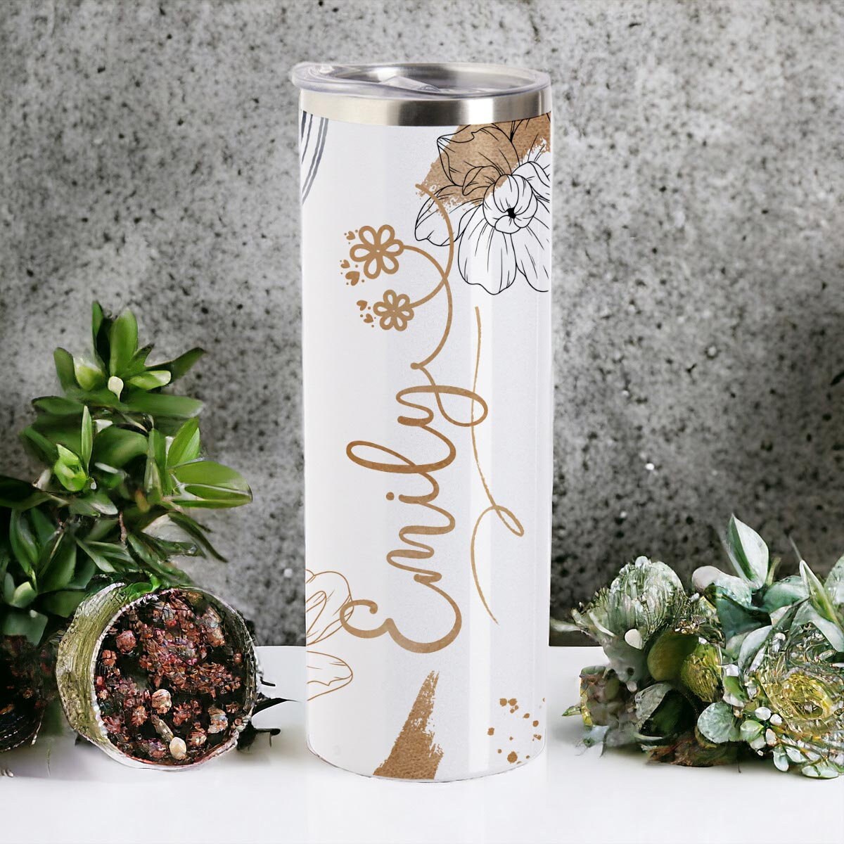 personalisierte Watercolor Tumbler, Thermoflasche personalisiert mit Name