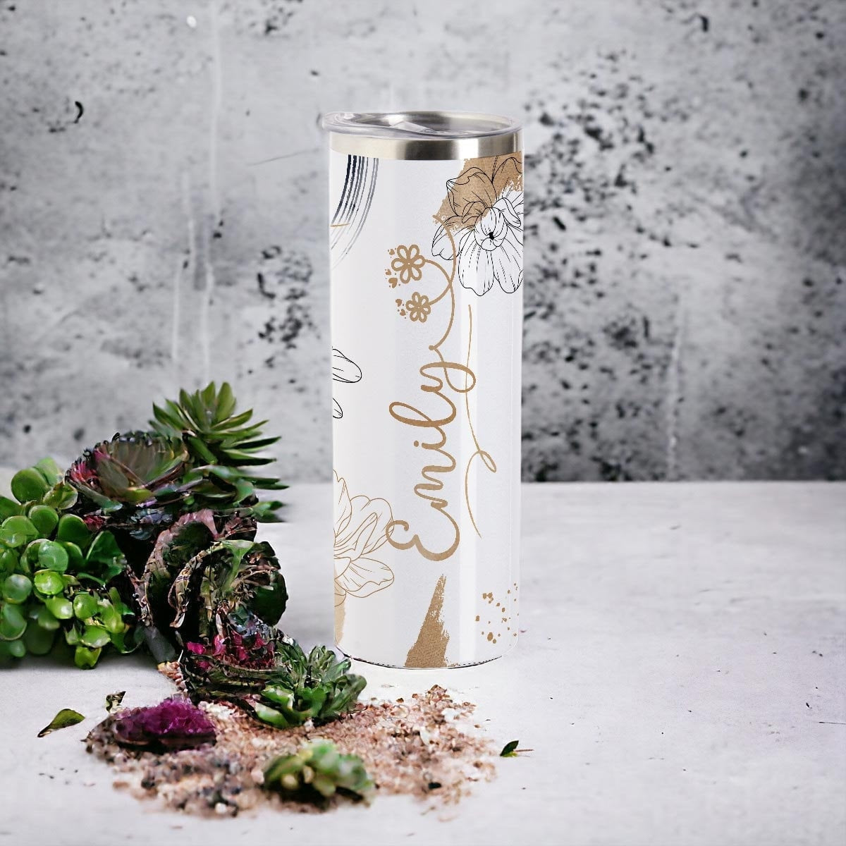 personalisierte Watercolor Tumbler, Thermoflasche personalisiert mit Name