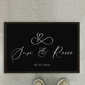 personalisierte Fußmatte Herz unendlich - Hochzeit, Heirat mit Name und Datum,