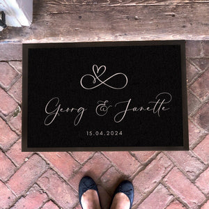 personalisierte Fußmatte Herz unendlich - Hochzeit, Heirat mit Name und Datum,