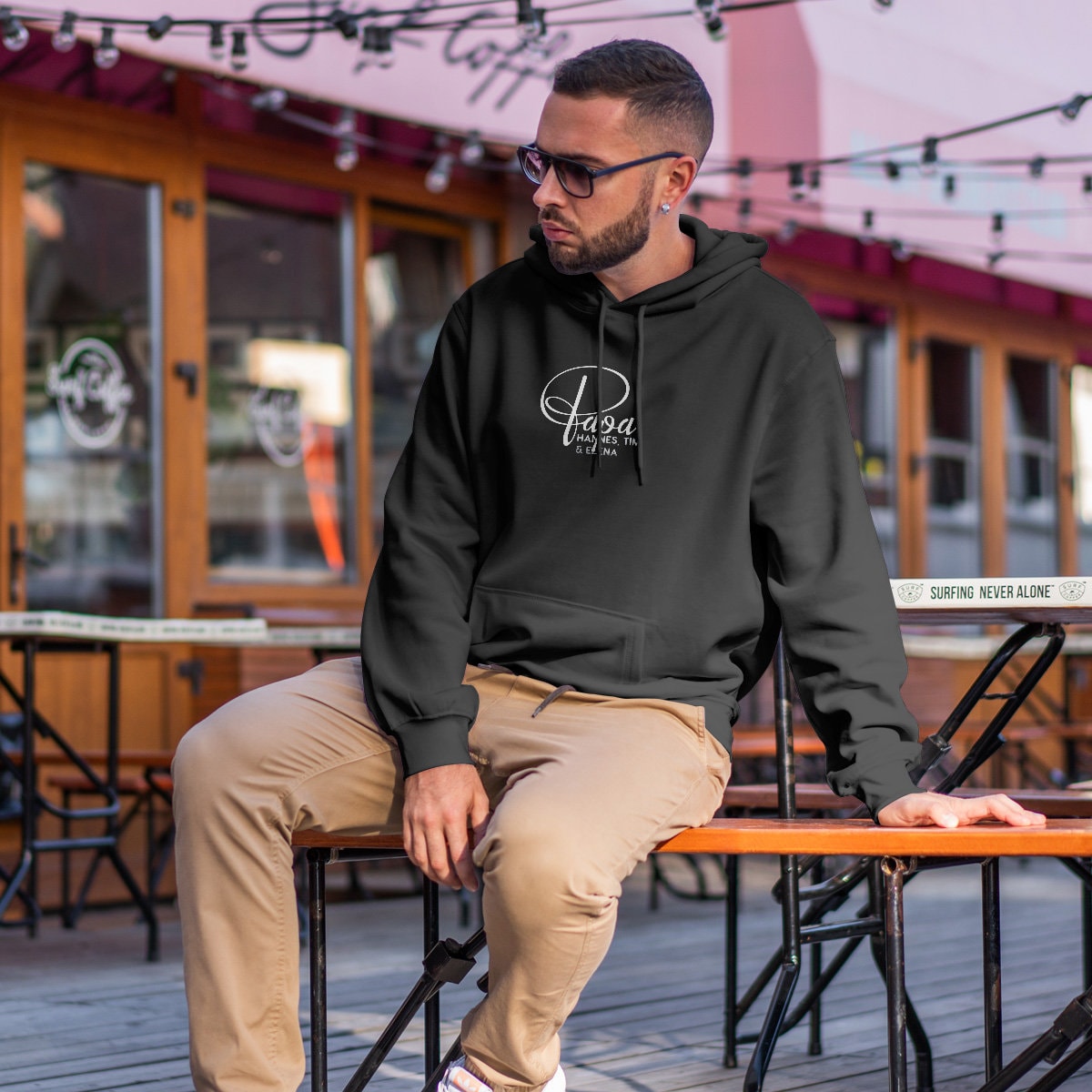 Papa Hoodie P schwarz personalisiert mit Name