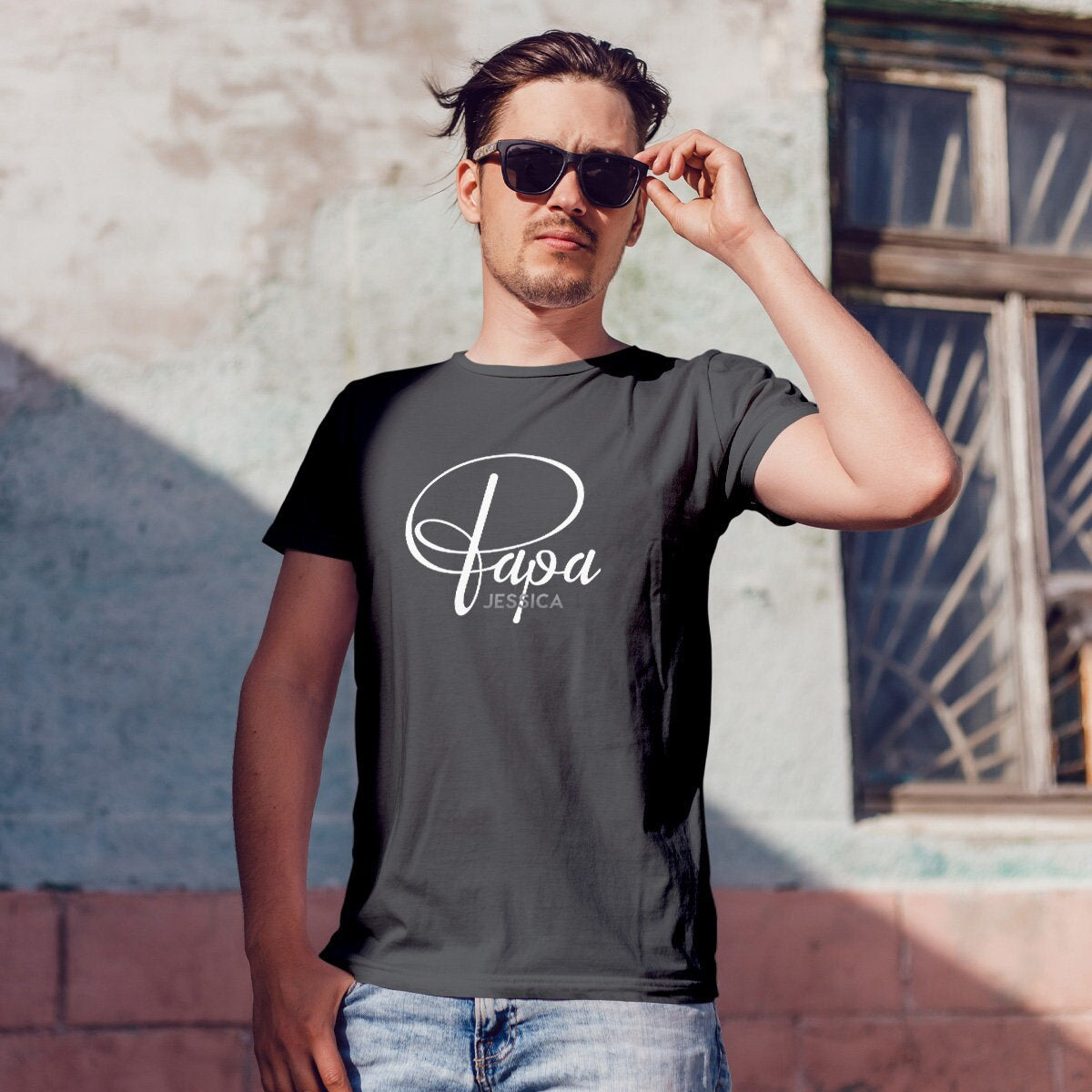 Papa T-Shirt P schwarz, personalisiert mit Namen