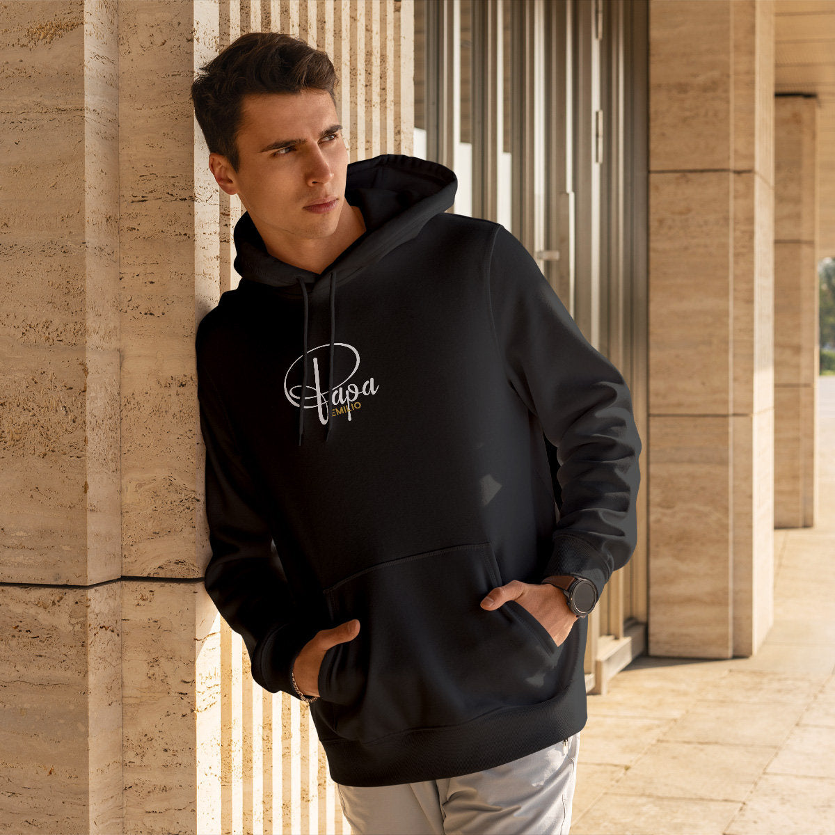 Papa Hoodie P schwarz personalisiert mit Name