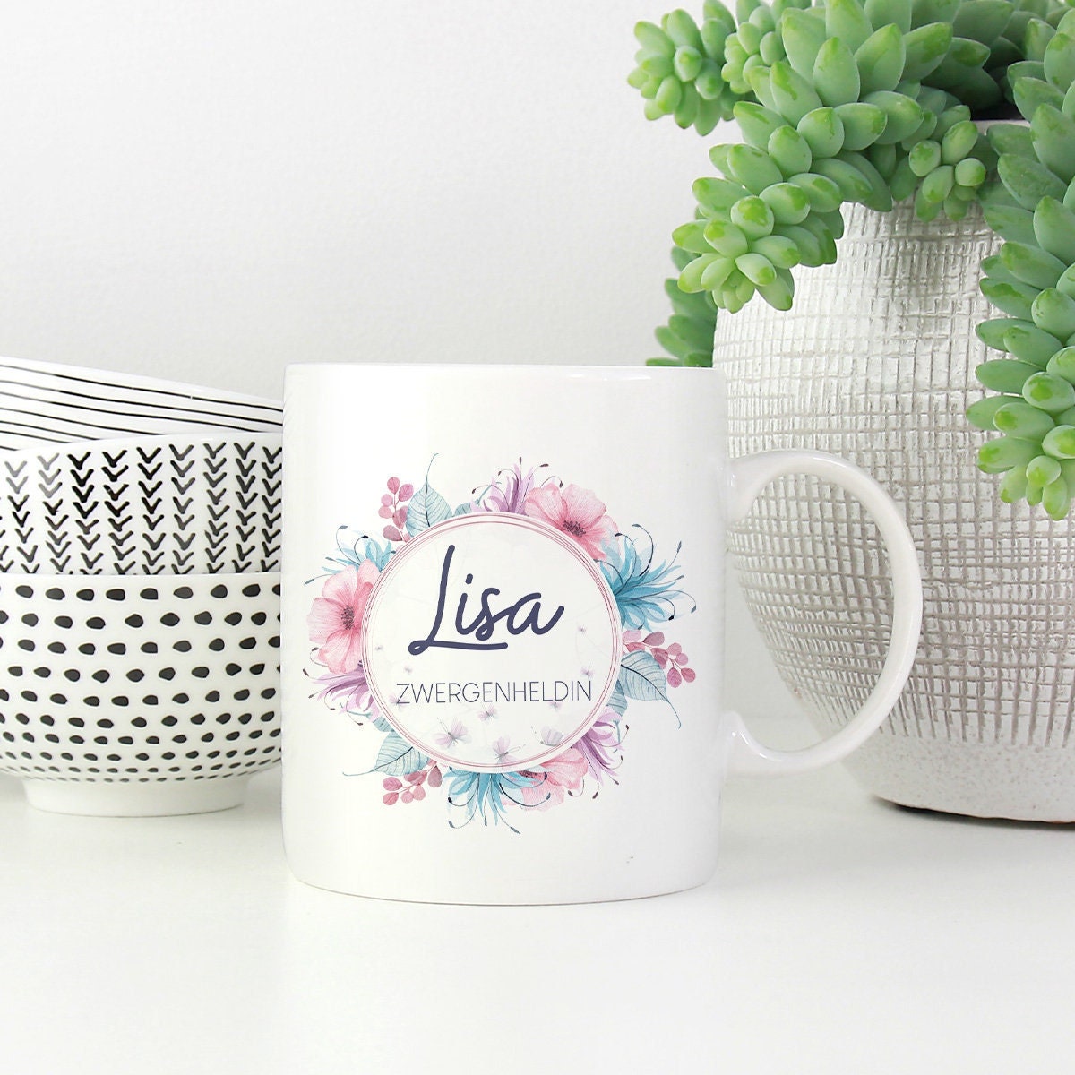 Tasse florales Design mit Name