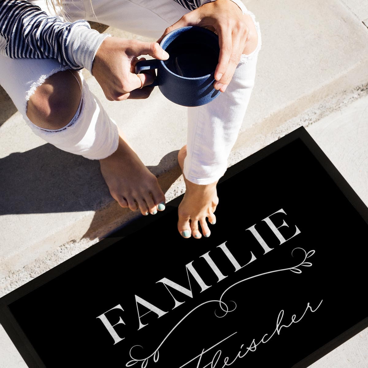 Personalisierte Fußmatte Familie mit Ranke und Name