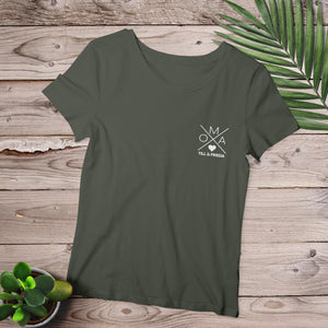 Oma Kreuz T-Shirt khaki, personalisiert mit Namen