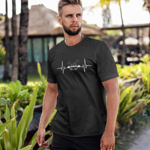 TShirt Campingliebe, mit Kardiogramm Aufdruck und Wohnmobil in der Mitte,Shirt in schwarz