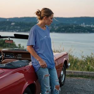 Oversized Shirt women in blau mit Berg-Herzlinie