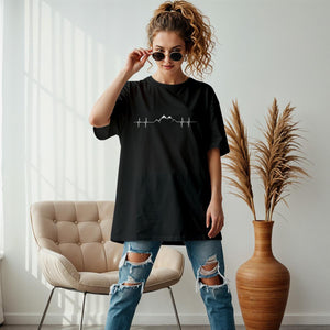 Oversized Shirt women in schwarz mit Berg-Herzlinie