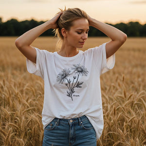 Oversize Shirt in weiß mit Kamille und Hope.