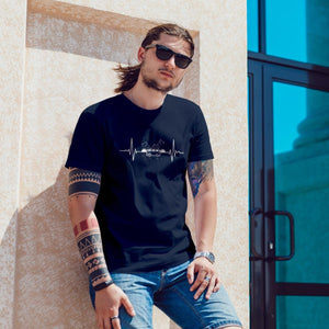 TShirt Campingliebe, mit Kardiogramm Aufdruck und Wohnmobil in der Mitte,Shirt in navy