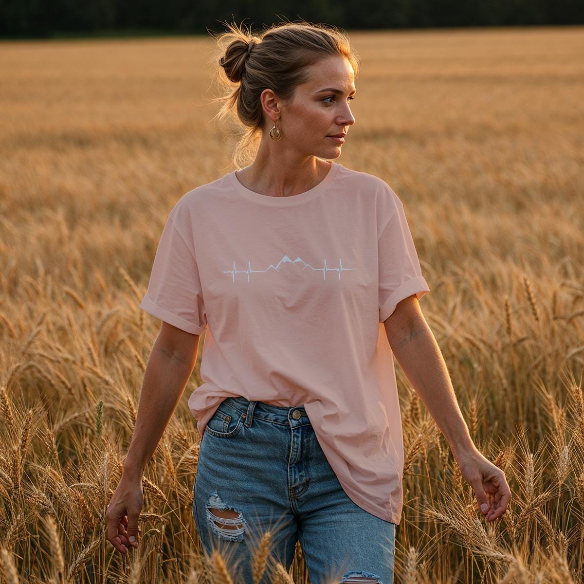 Oversized Shirt women in amber mit Berg-Herzlinie